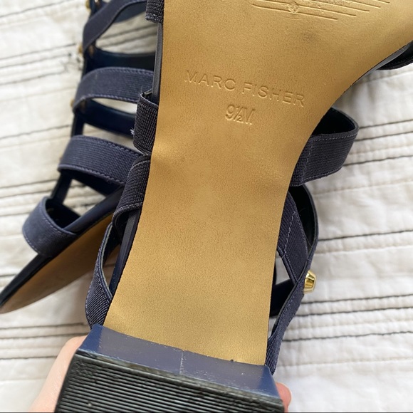 Marc Fisher Cage Sandals with Block Heels in Navy sz 9.5 - Picture 3 of 7